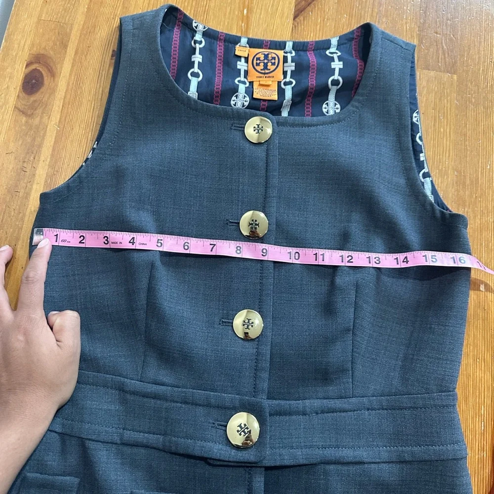 Tory Burch Gray Sleeveless Dress with Gold Buttons